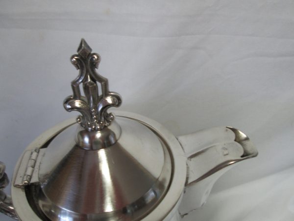 Antique Large Hand Chased Porcelain Lined Quadruple Plate Coffee Server Tea Hot Water Pitcher Server Carafe Silverplate
