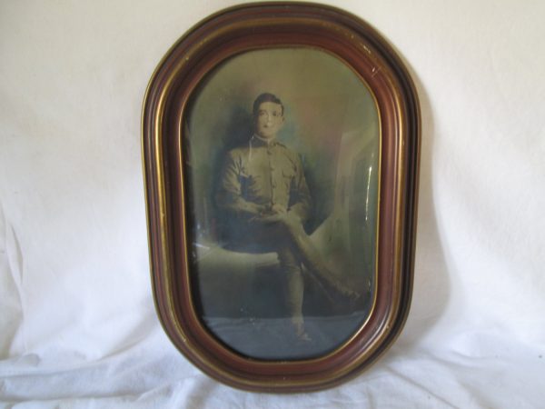 Antique Military Photo in Convex Glass Wooden Frame WWI Militaria World War 1 photograph of soldier militaria