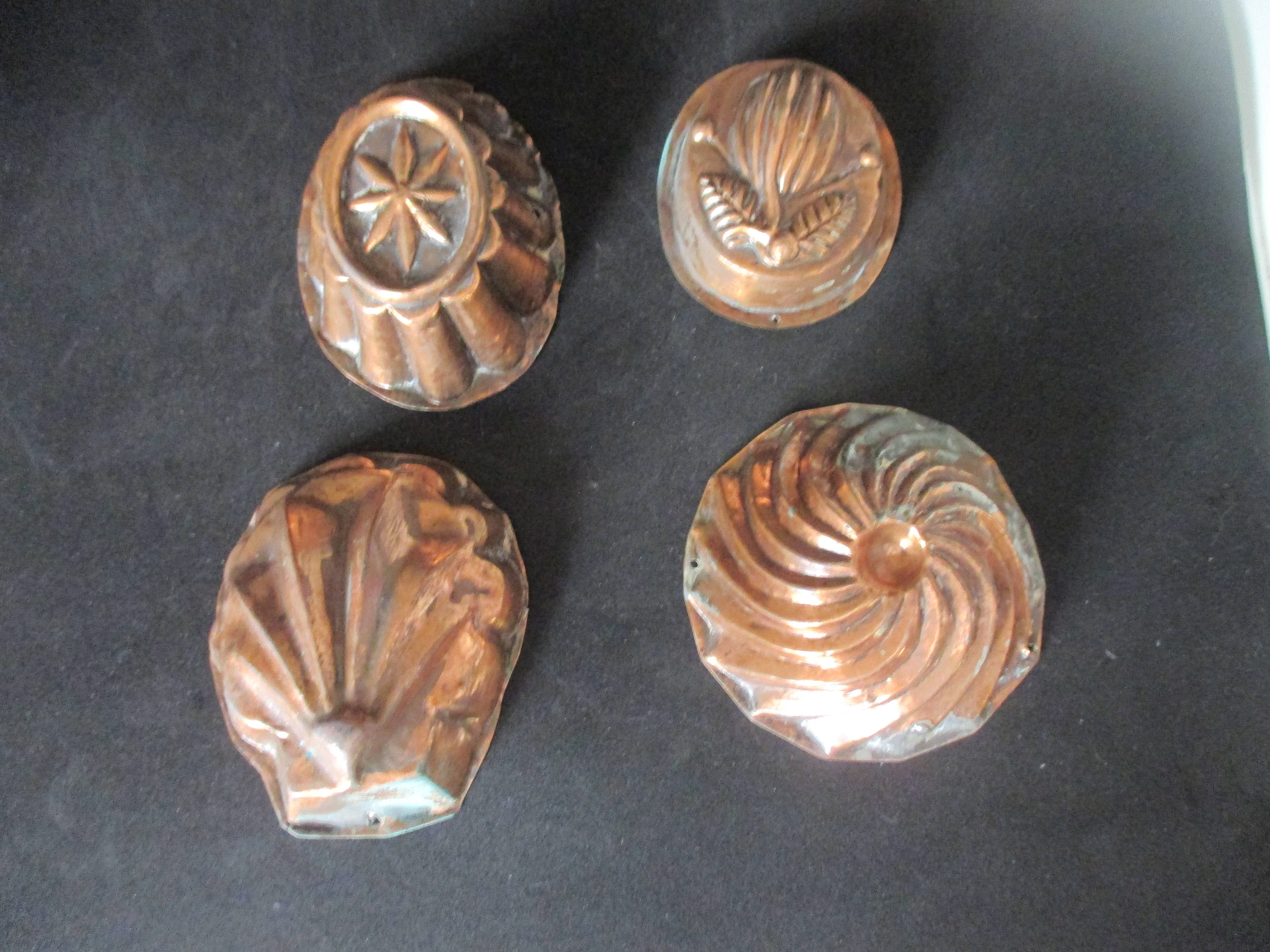 Antique Miniature Copper Molds Set Of 4 Different Designs