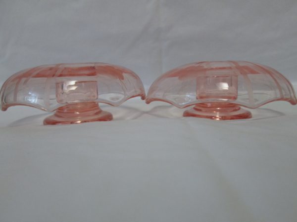 Antique pair of pink depression glass cambridge glass candlestick holders