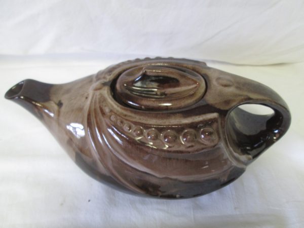 Antique Pottery Teapot Brownware Aladdin Lamp style teapot Japan Mid Century Beautiful Coloring
