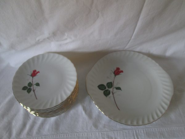 Antique Serving Plate Cookie Dessert Plate with 8 matching dessert plates Fine China Red Rose Gold trim Dessert Set Germany