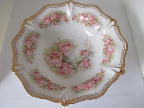 Antique STUNNING Germany Rose Bowl Master Berry Vegetable Center Serving Bowl Fine bone china  1800's display collectible cottage Farmhouse