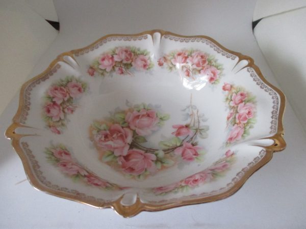 Antique STUNNING Germany Rose Bowl Master Berry Vegetable Center Serving Bowl Fine bone china  1800's display collectible cottage Farmhouse