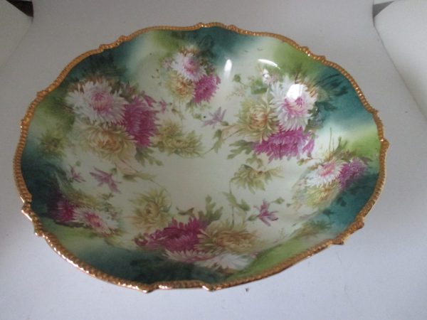 Antique STUNNING Prussian Floral Iris Bowl Master Berry Center Vegetable Serving 1800's display collectible cottage Farmhouse Antique decor