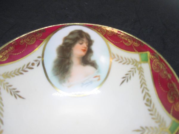 Antique Victorian Portrait Tea cup and saucer Austria fine bone china with Fantastic Detail cottage collectible display shabby chic decor