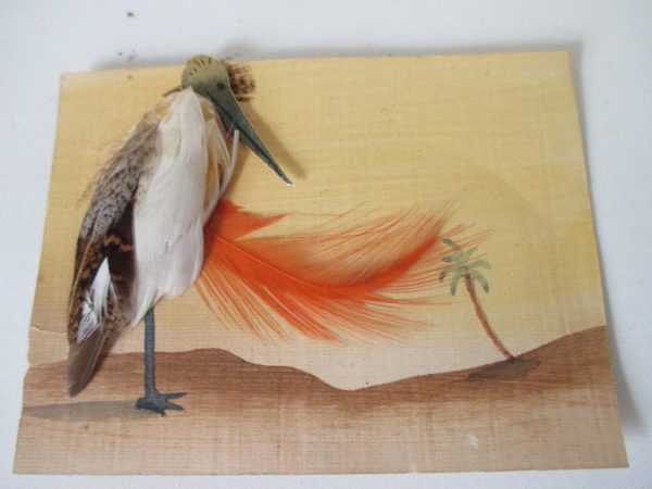 Art deco Art Nouveau French Hand made Greeting card Raised bird made of real feathers Paris vintage souvenir card collectible display