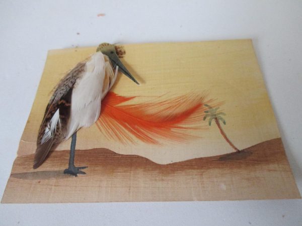 Art deco Art Nouveau French Hand made Greeting card Raised bird made of real feathers Paris vintage souvenir card collectible display