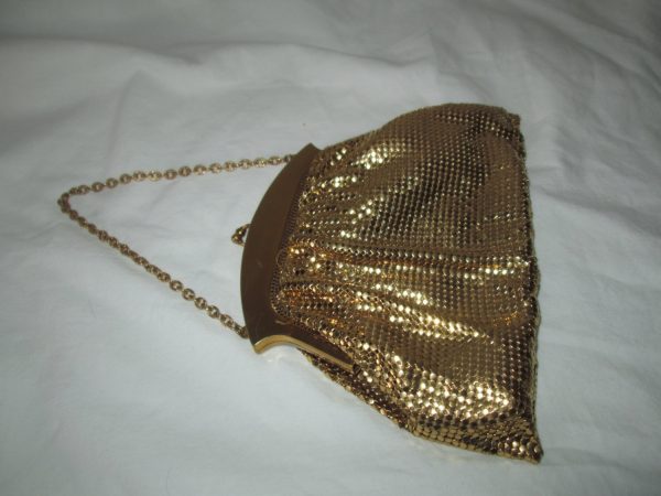 Beautiful 1940's Mesh Gold Whiting and Davis made in USA Gold Evening Bag Gold trim Chain Handle purse