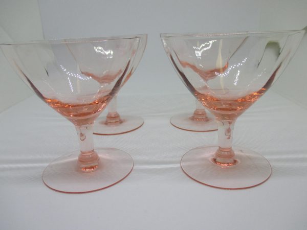 Beautiful 4 Pink Depression ERA Crystal Stemware Glasses Martini Barware Wine Liquor Alcohol Display Collectible Decor Display Barware Bar