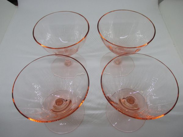 Beautiful 4 Pink Depression ERA Crystal Stemware Glasses Martini Barware Wine Liquor Alcohol Display Collectible Decor Display Barware Bar