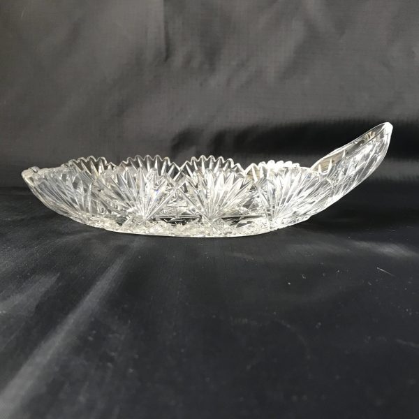 Beautiful  Antique Heavy Cut Glass Relish dish with raised end