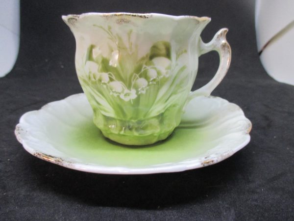 Beautiful Antique Lily of the valley Tea cup and Saucer Cottage Shabby Chic Victorian Decor collectible display hand painted