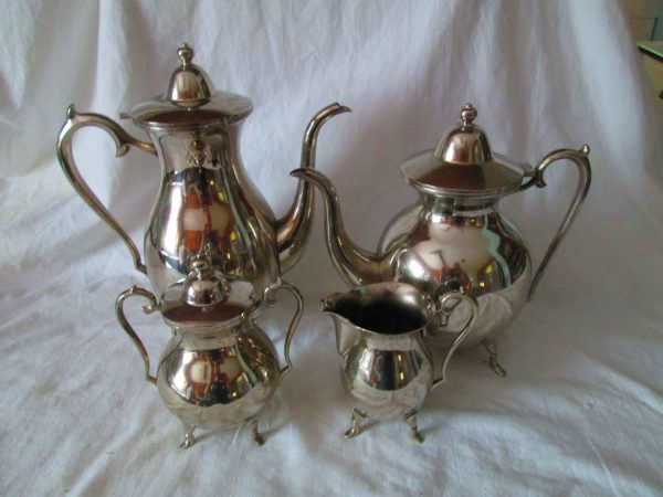 Beautiful Antique Silverplate Silver plate Tea, Coffee, Creamer and Sugar Marked only  LS on the bottom of each