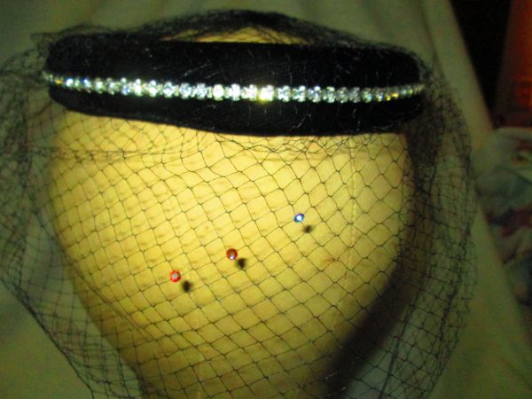 Beautiful Black Velvet Ring Hat with Netting and Rhinestones around the whole ring Stunning black velvet