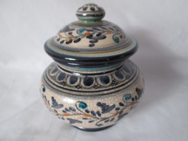 Beautiful Covered Glazed Pottery Jar Storage Container Capit made in Italy