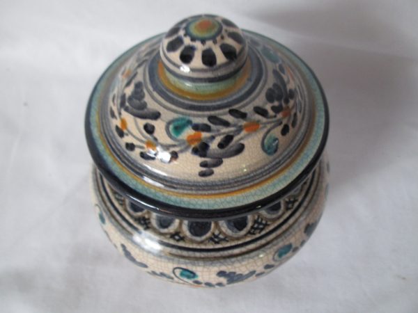 Beautiful Covered Glazed Pottery Jar Storage Container Capit made in Italy