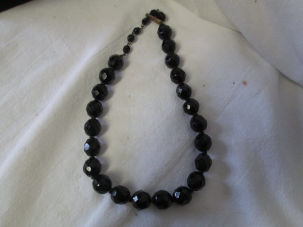Beautiful faceted black glass beads 1940's Western Germany