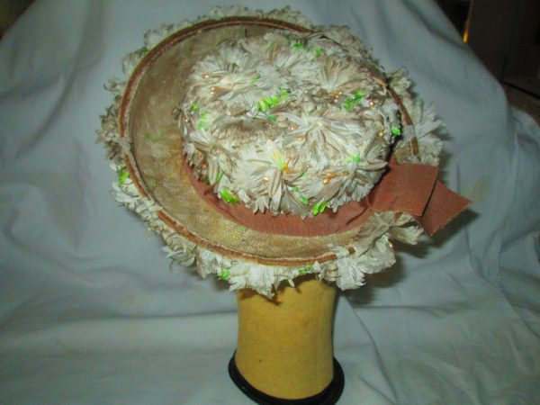 Beautiful Floral Beige Hat with beige and ivory flowers Beige gross grain ribbon
