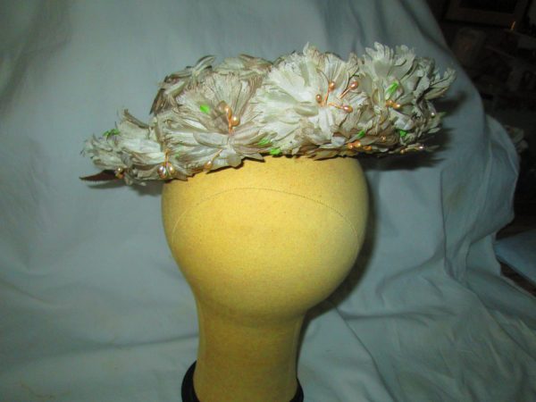 Beautiful Floral Beige Hat with beige and ivory flowers Beige gross grain ribbon