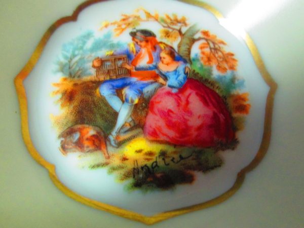 Beautiful French Victorian Nut Pin Trinket Dish with Cloisonne Rim Victorian French Scene