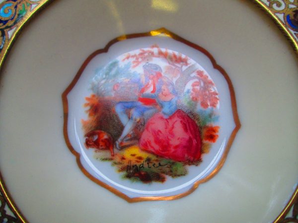 Beautiful French Victorian Nut Pin Trinket Dish with Cloisonne Rim Victorian French Scene