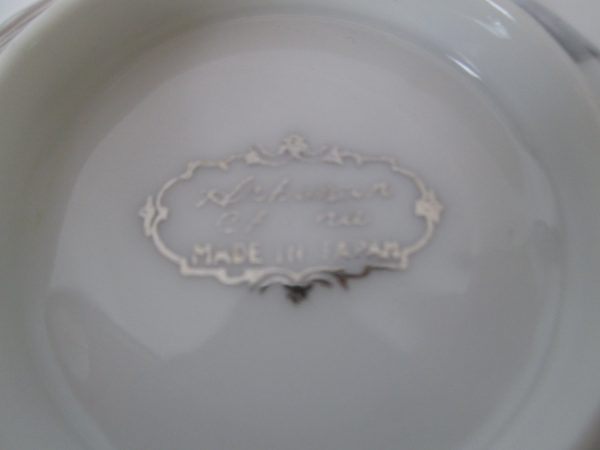 Beautiful Hahusan Vintage Tea Cup and Snack tray plate Fine Bone China Japan White with Silver Bamboo & landscape