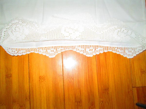 Beautiful hand Crochet Vintage Pillowcase Extensive white crochet trim 23 1/2" long 17 1/2" across Pure White Linen