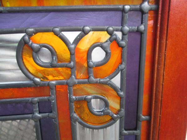 Beautiful Hand made Leaded Glass Window replacement or hanging framed Glass ribbed, beveled & colored purple and orange glass