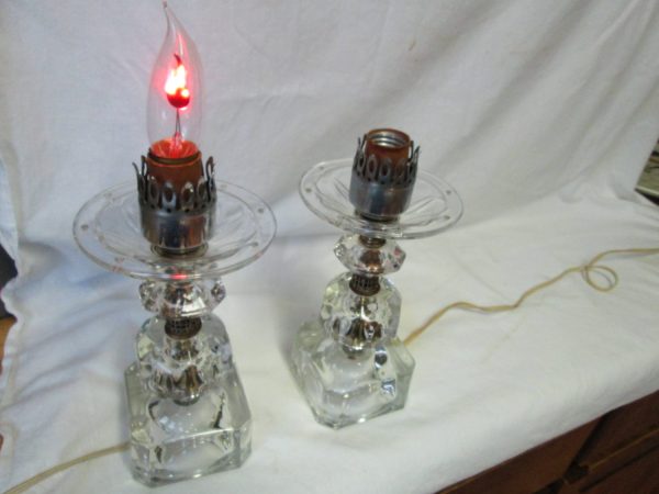 Beautiful Heavy Glass Bedroom Lamps Working Pair Vintage with crystals