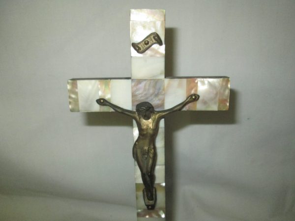 Beautiful Mother of pearl Crucifix Italian Wooden with Mother of pearl overlay Cross
