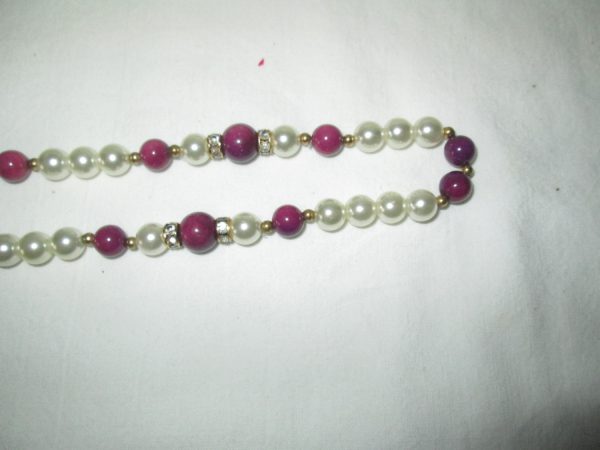 Beautiful Necklace Pearl with purple glass beads gold trim beads with rhinestones between