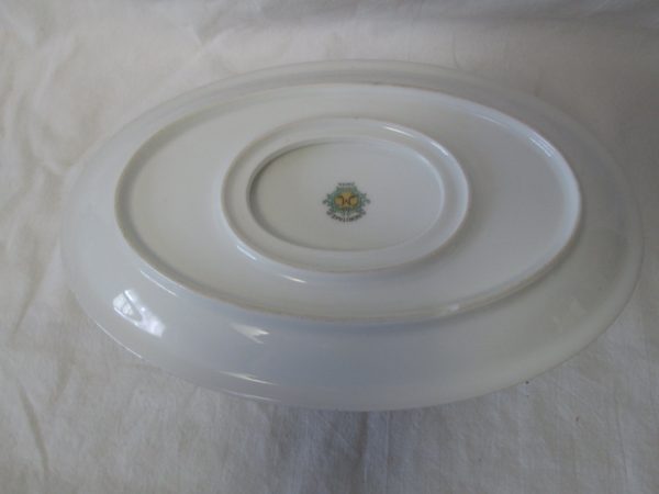 Beautiful Noritake Japan Mid Century Fine Bone China Floral Pattern Gravy Boat plate with small chip on bottom rim 9" long 7" wide