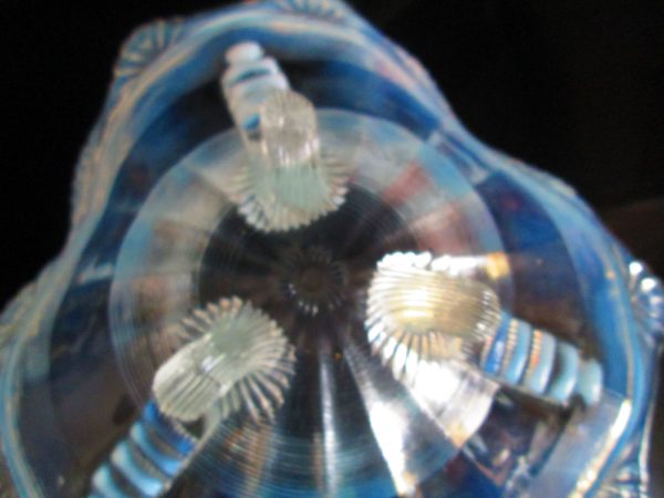 Beautiful Opalescent Ruffle rim dish white and clear footed with ribbed glass Center Bowl