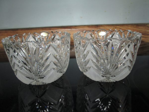 Beautiful Pair Unused with original label lead crystal bowls USSR Etched large Dessert Bowls Decorative Serving Decor Collectible