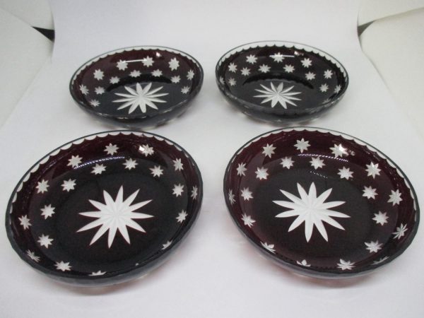 Beautiful Red cut to clear nut pin candy holiday early dishes coasters decor star pattern crystal bowl set of 4 collectibles display jewelry