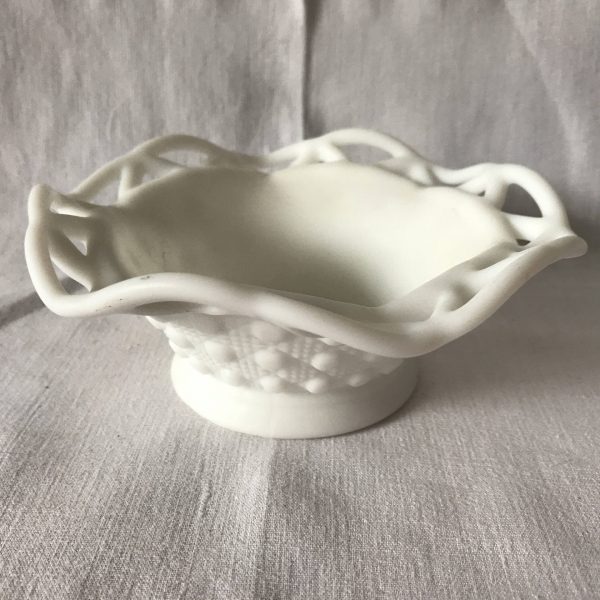 Beautiful Reticulated Basket bowl with Raised Dot Pattern around the outside White Bowl Decorative