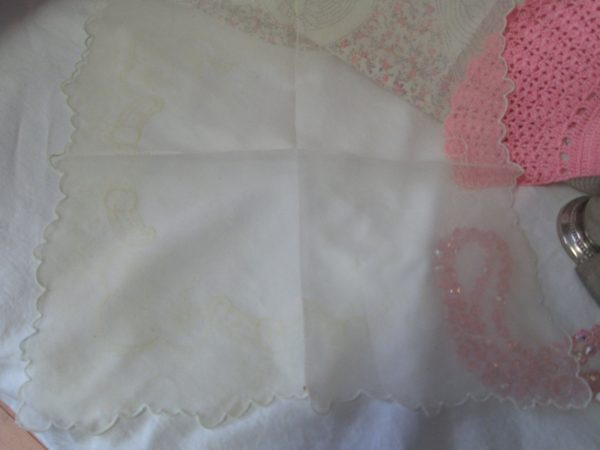 Beautiful Sheer Pale Yellow Printed Hanky Scalloped Edges collectible cottage decor shabby chic display