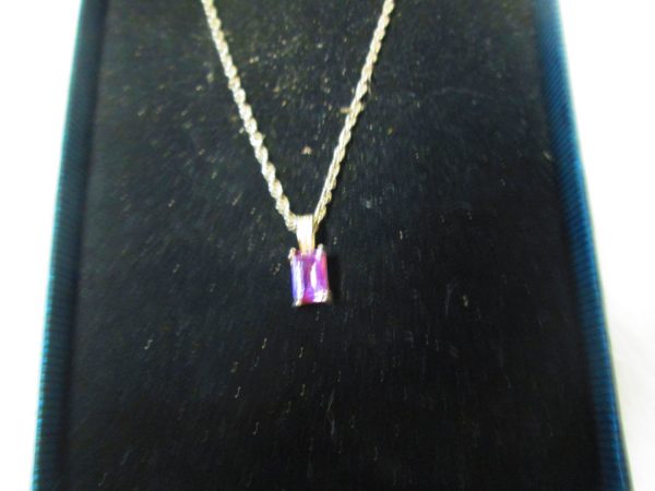 Beautiful Sterling Silver Necklace with Amethyst Stone Pendant in original box