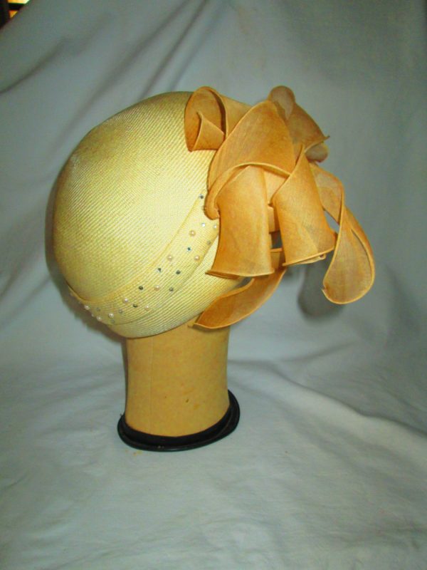 Beautiful Tom Hann fine quality straw woven hat with bow flowers rhinestone pearls and more Beiges