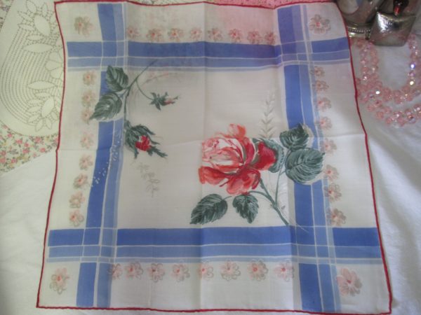 Beautiful Unused New old stock cotton printed handkerchief hankie rose floral