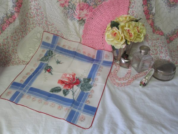 Beautiful Unused New old stock cotton printed handkerchief hankie rose floral