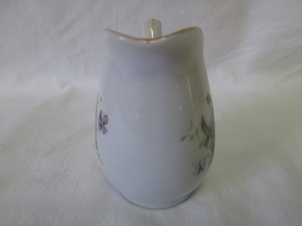Beautiful Vintage Made in Japan Miniature Cream Pitcher with Violas or Violets Trimmed in Gold Fine bone china