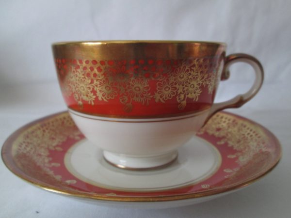 Beautiful Vintage Tea Cup and Saucer Fine Bone China Royal Chelsea England Rust with gold scrolls & handle