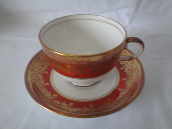 Beautiful Vintage Tea Cup and Saucer Fine Bone China Royal Chelsea England Rust with gold scrolls & handle