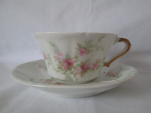 Beautiful Vintage Tea Cup and Saucer Fine Bone China Theadore Haviland Limoges France Pink Floral tea cup and saucer