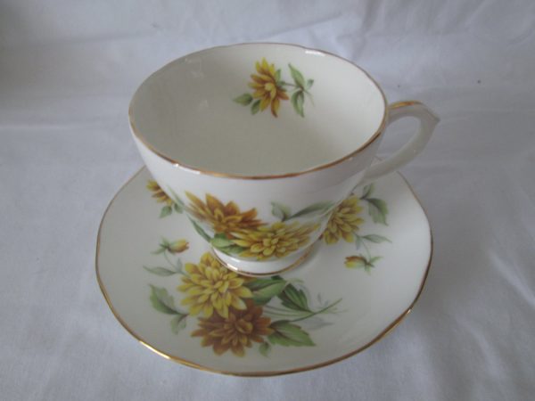 Beautiful Vintage Tea Cup and Saucer Fine Bone China Yellow & mustard yellow Floral Duchess England