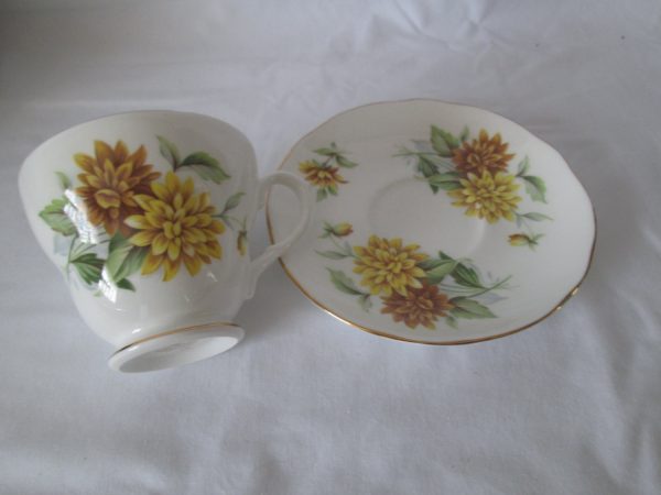 Beautiful Vintage Tea Cup and Saucer Fine Bone China Yellow & mustard yellow Floral Duchess England
