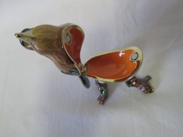 Beautiful Vintage Trinket Box Enameled bird on branch tons of rhinestones beautiful coloring