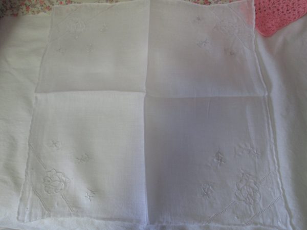 Beautiful Vintage Wedding Hanky Handkerchief embroidered with cut work white on white collectible display cottage shabby chic decor